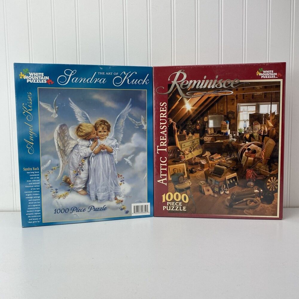 Puzzles 1000 Piece Lot of 2 White Mountain “Attic Treasures” & “Angel Kisses”